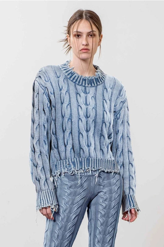 DISTRESSED TRIM SWEATER