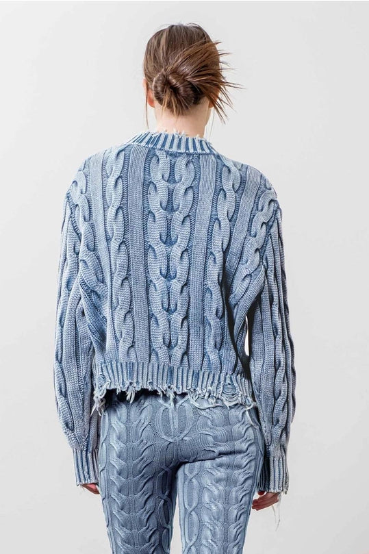 DISTRESSED TRIM SWEATER